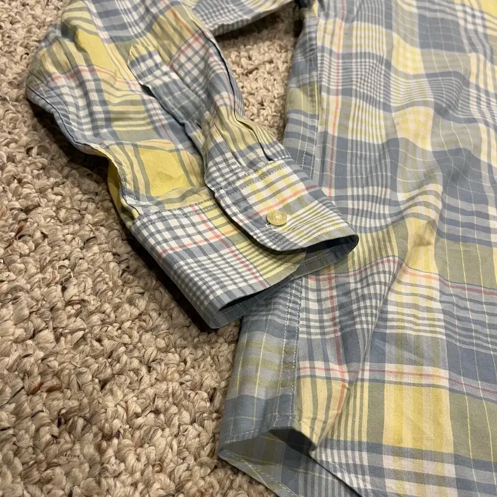 J Crew Madras Long Sleeve Button Down Shirt L Cotton Plaid Preppy Casual Summer